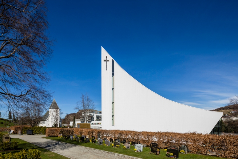 Rear facade of Aalgaard Church designed by Link Arkitektur, Stavanger, Norway.